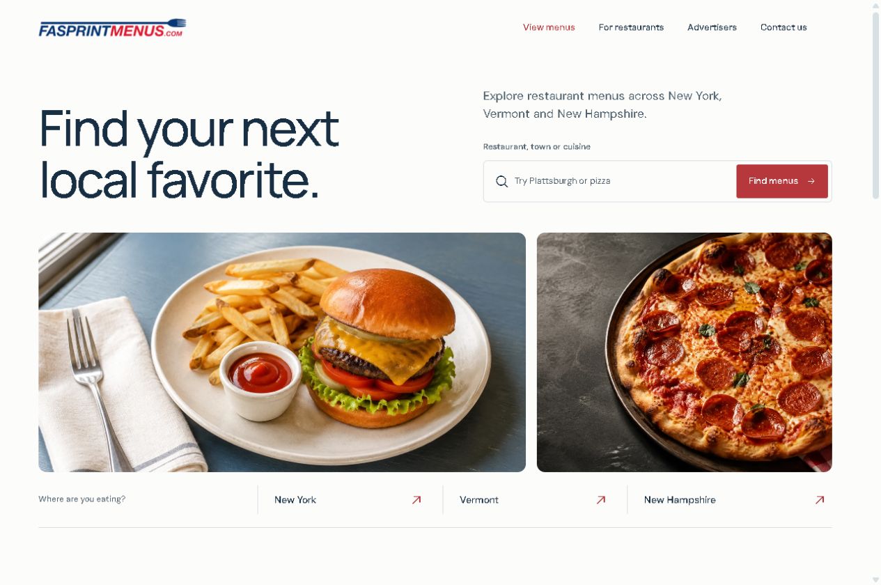 Menu Finder homepage preview